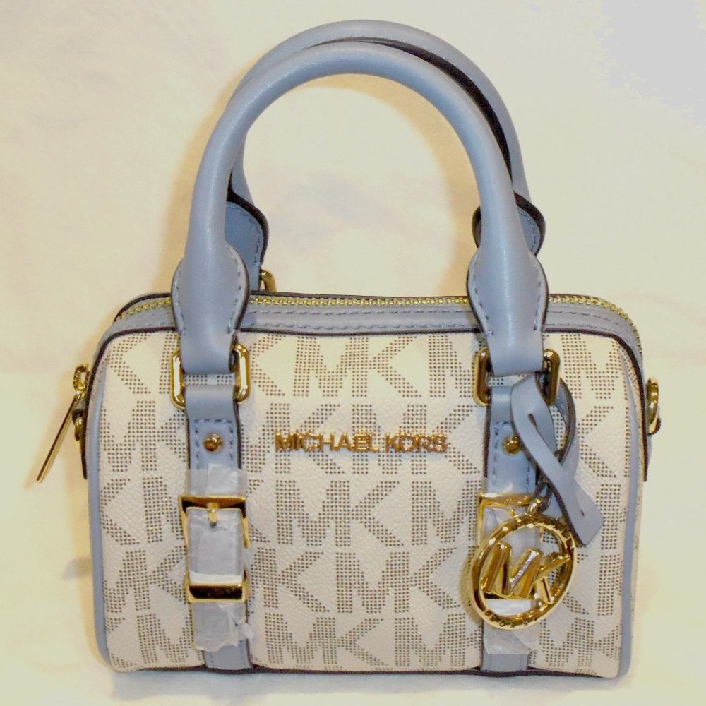 $258 Genuine Michael Kors Bedford Legacy Pale Blue MLT XS Duffle XBody NWT